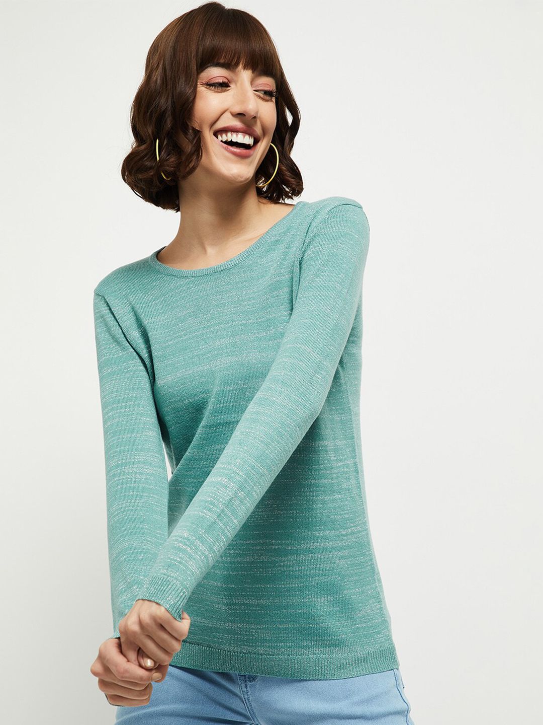 max Women Green Pullover Sweater Price in India