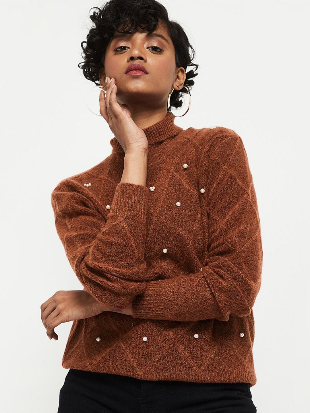 max Women Rust Pullover with Embellished Detail Price in India