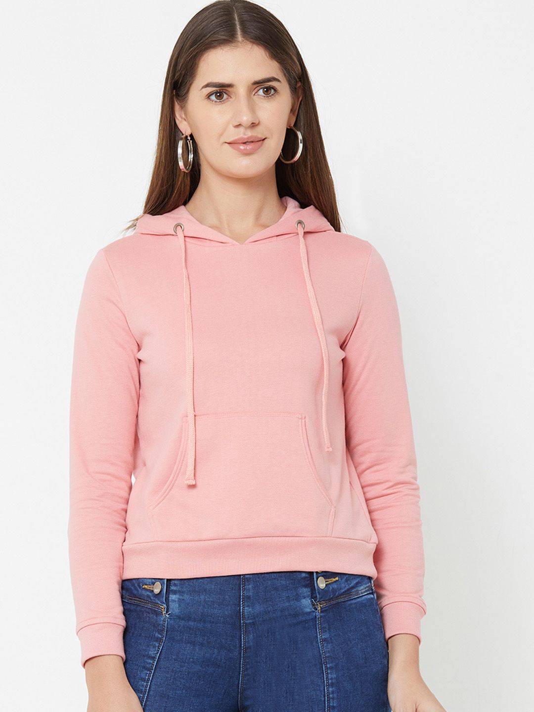 Kraus Jeans Women Coral Pink Hooded Cotton Sweatshirt Price in India