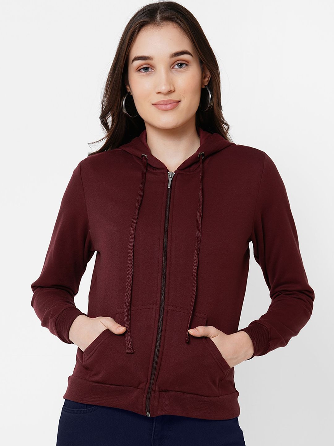 Kraus Jeans Women Maroon Hooded Sweatshirt Price in India