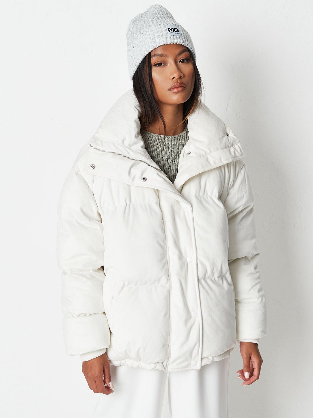 Missguided Women White Solid Padded Jacket Price in India