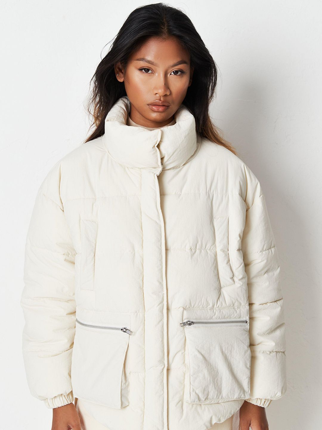 Missguided Women Off White Solid Padded Jacket Price in India
