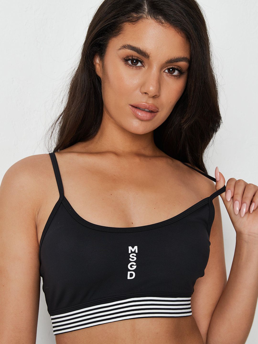 Missguided Black Brand Logo Printed Detail Workout Bra Price in India