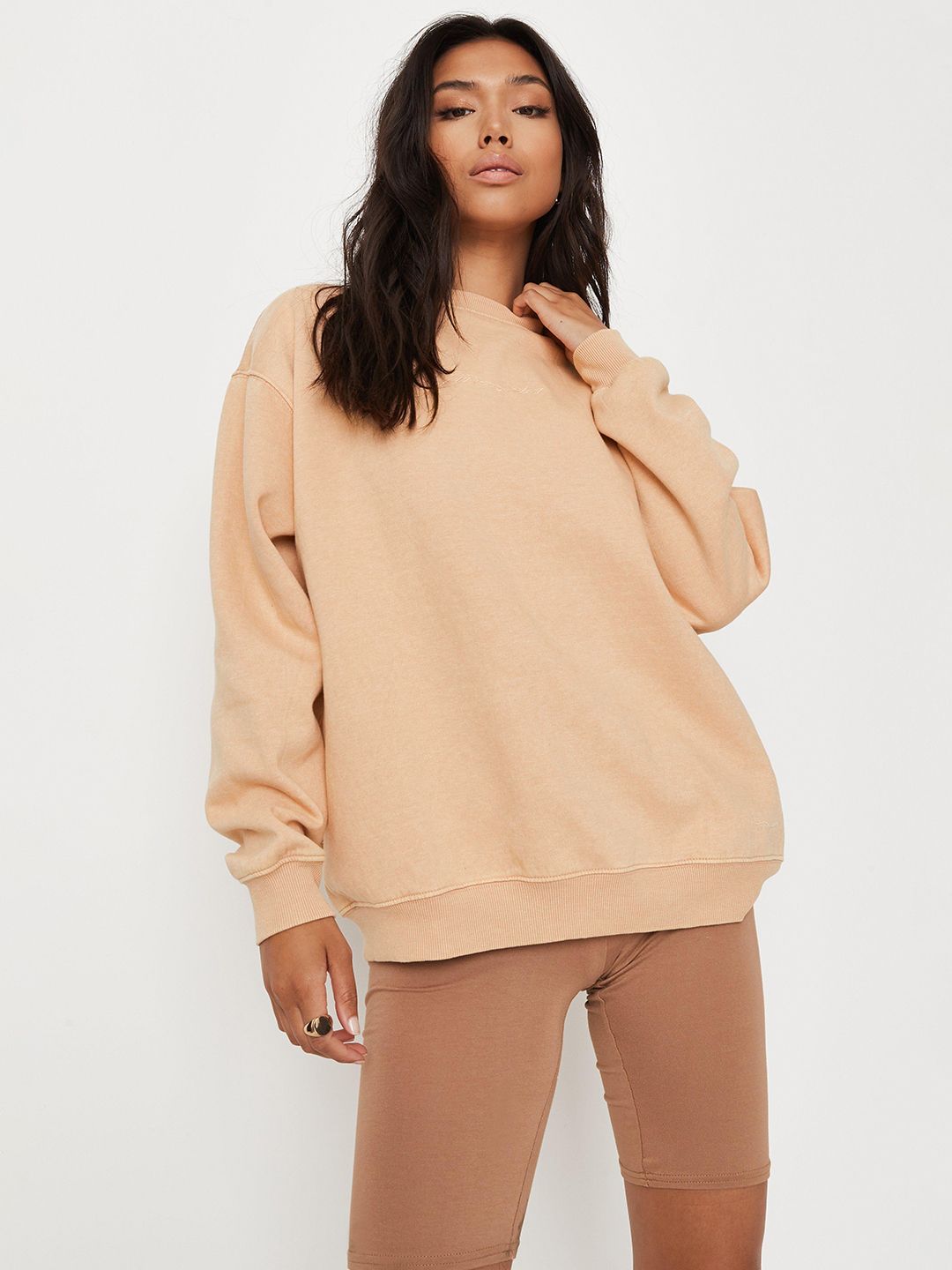 Missguided Women Peach-Coloured Solid Sweatshirt Price in India