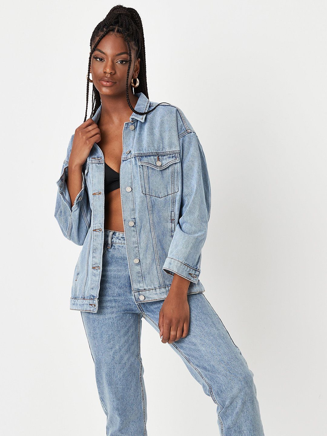 Missguided Women Blue Washed Oversized Denim Jacket Price in India