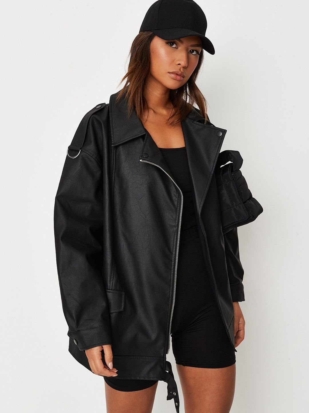 Missguided Women Black Solid Longline Biker Jacket Price in India