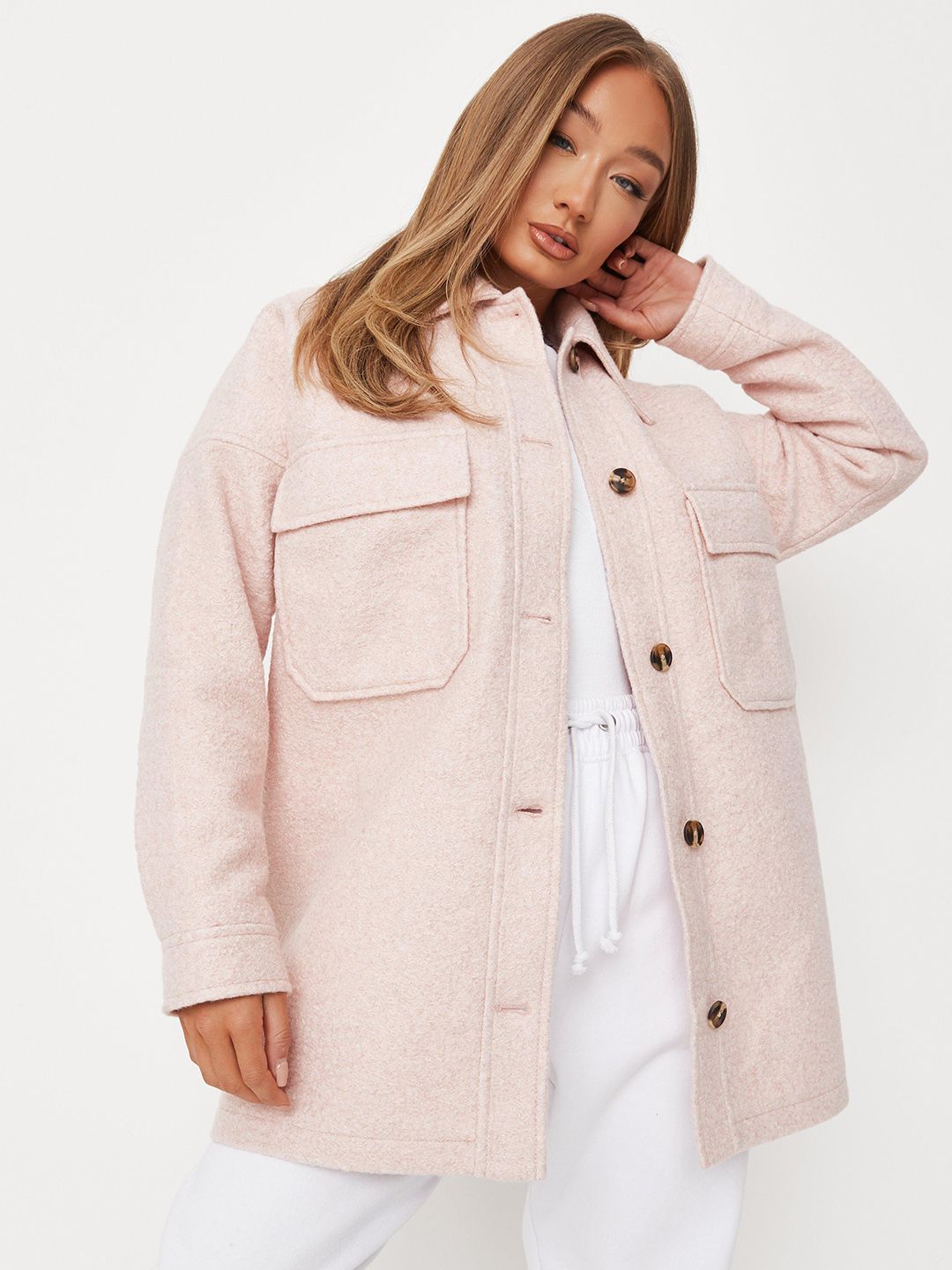 Missguided Women Pink Solid Longline Shacket Price in India