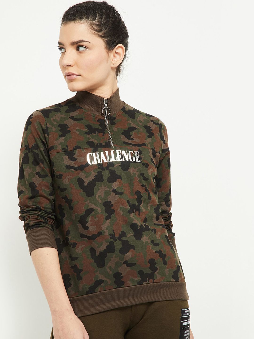 max Women Green Camouflage Printed Sweatshirt Price in India