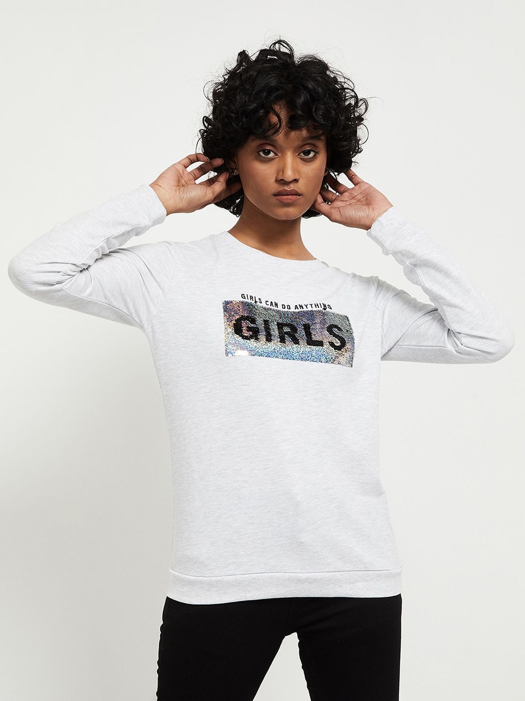 max Women Off-White Printed Pure Cotton Sweatshirt Price in India