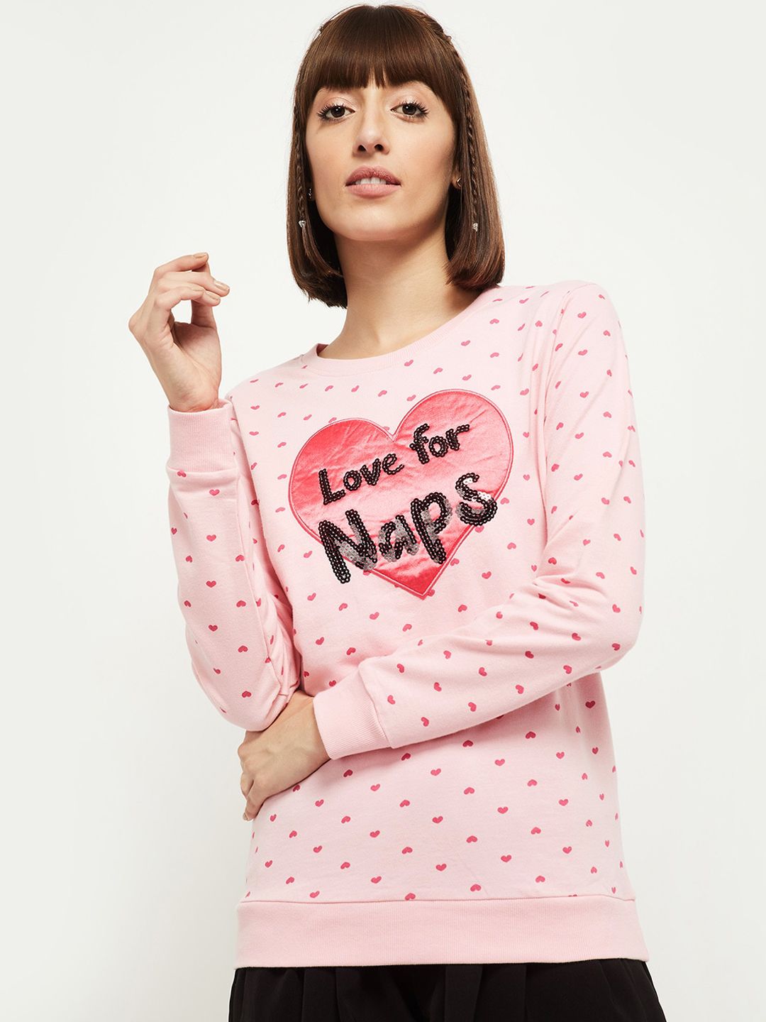 max Women Pink Printed Sweatshirt Price in India