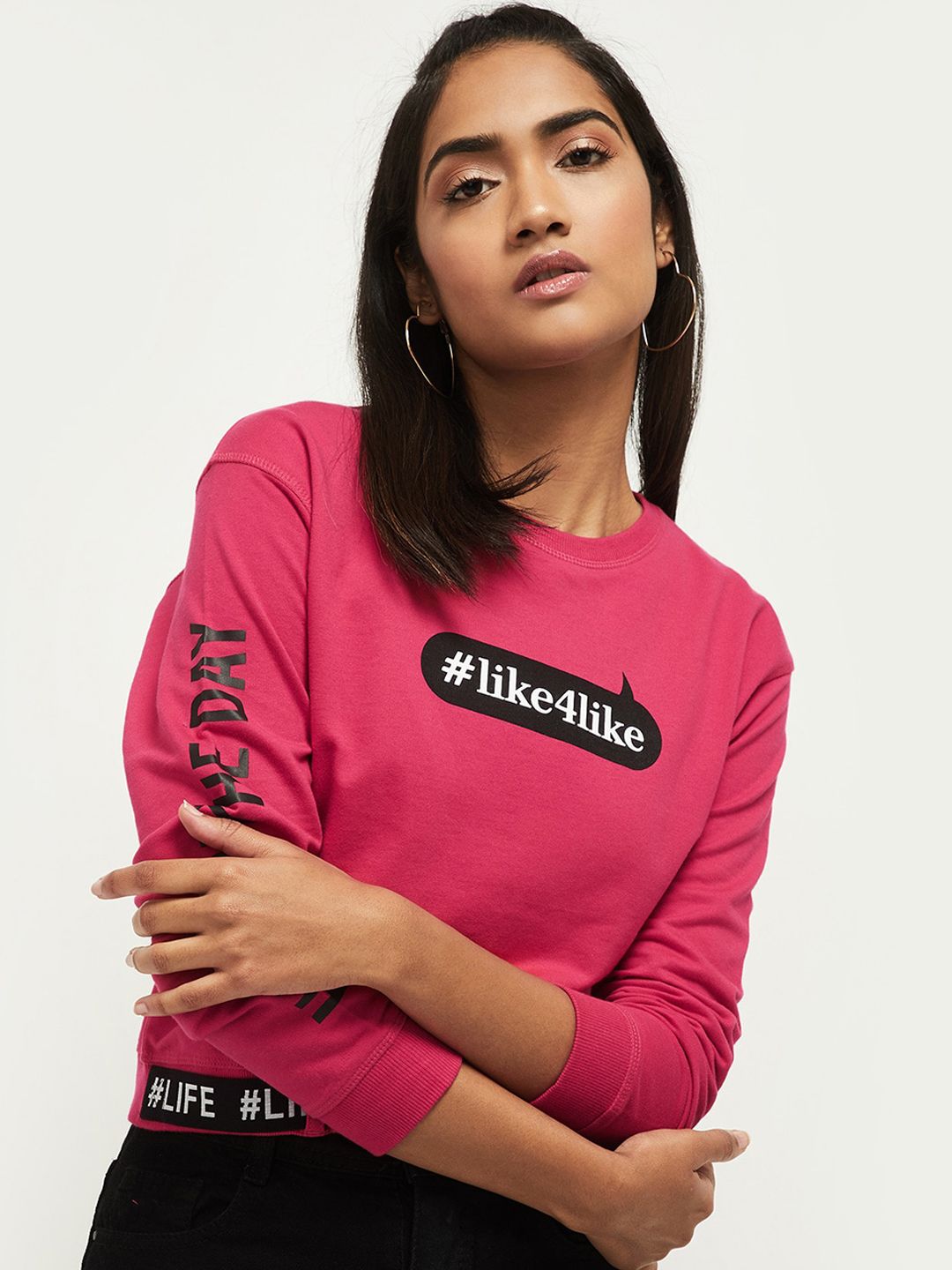 max Women Fuchsia Typography Printed Sweatshirt Price in India