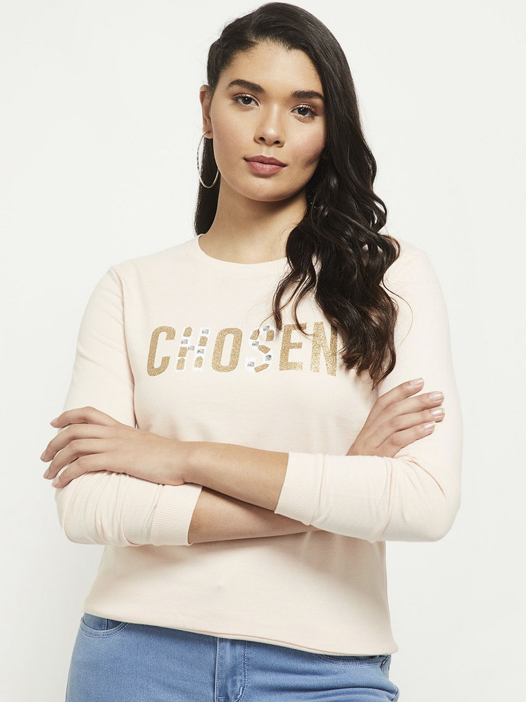 max Women Peach-Coloured Printed Sweatshirt Price in India