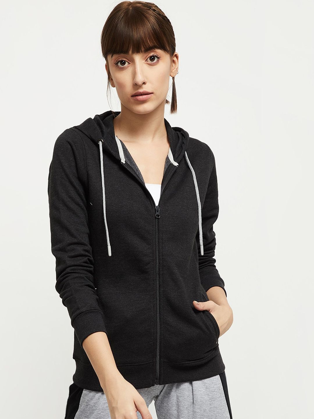 Max Women Charcoal Front Open Sweatshirt Price in India