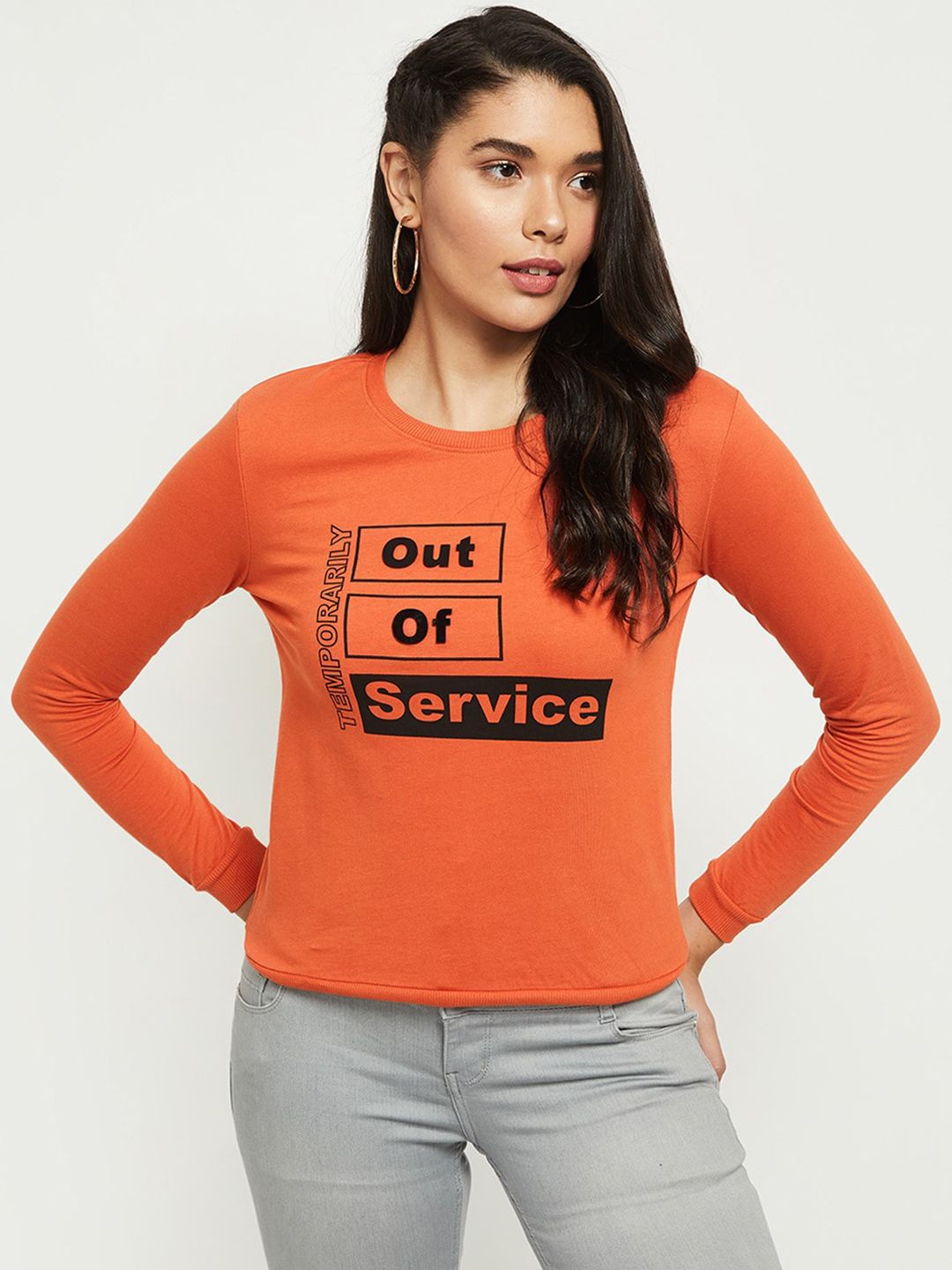 max Women Orange Printed Pure Cotton Sweatshirt Price in India
