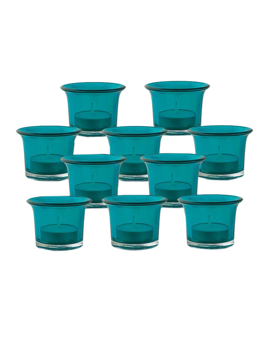 Homesake Set Of 10 Turquoise Blue Glass Tea Light Candle Holder Price in India