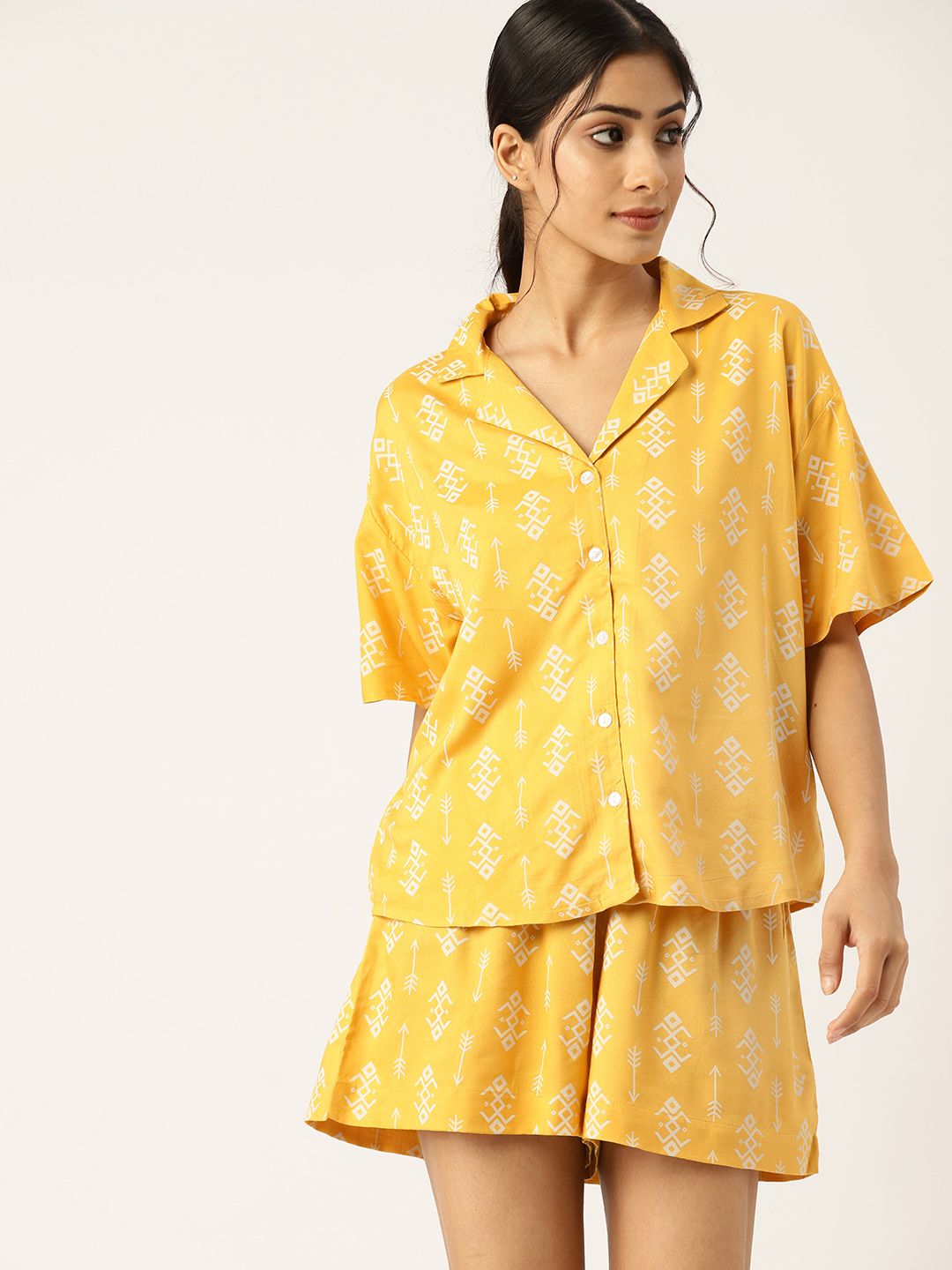 ETC Women Yellow & White Printed Night suit Price in India