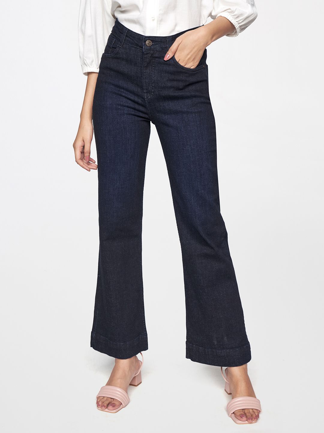 AND Women Blue Flared High-Rise Jeans Price in India