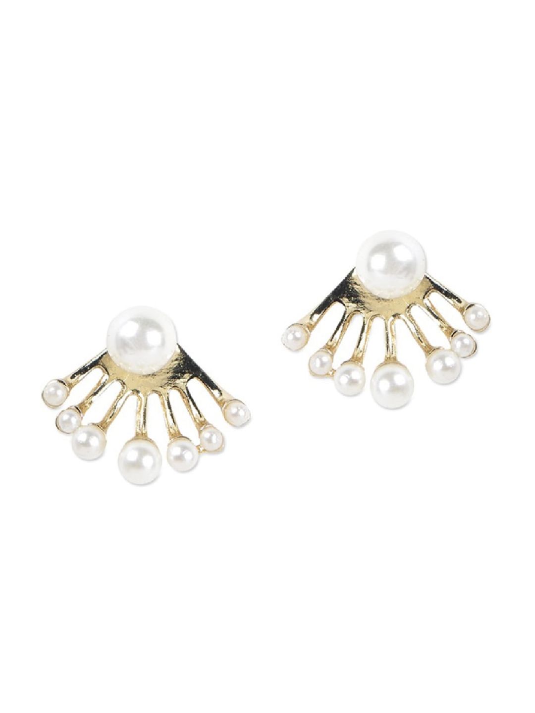 OOMPH White & Gold-Toned Classic Jacket Studs Earrings Price in India