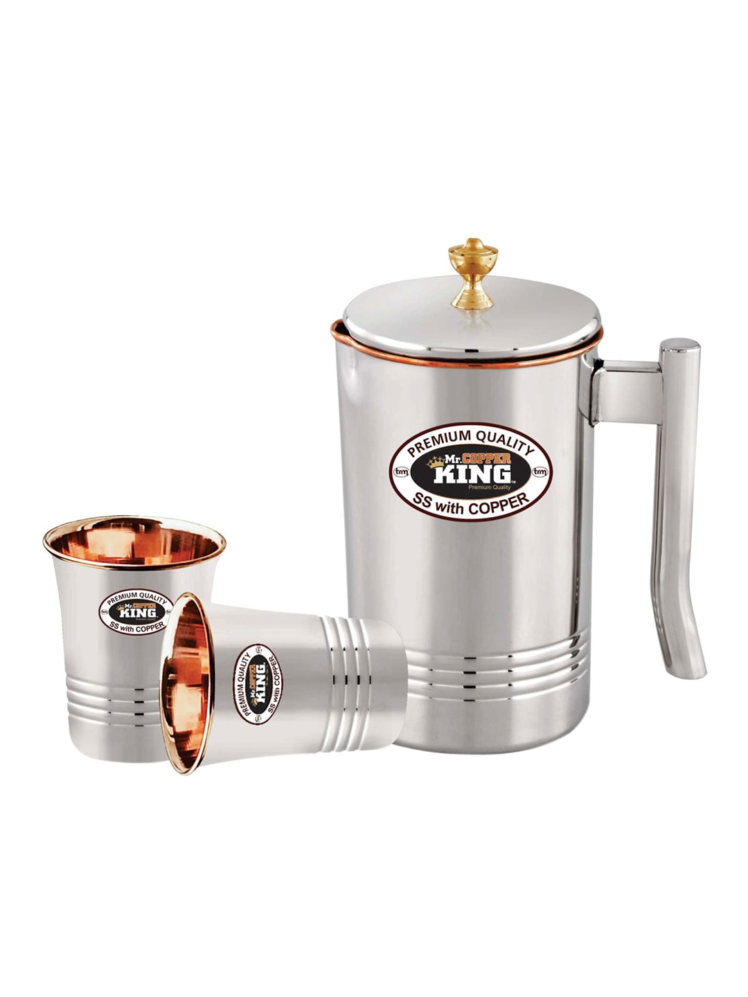 MR. COPPER KING Silver-Toned & Copper-Toned Water Jug with Tumblers Price in India