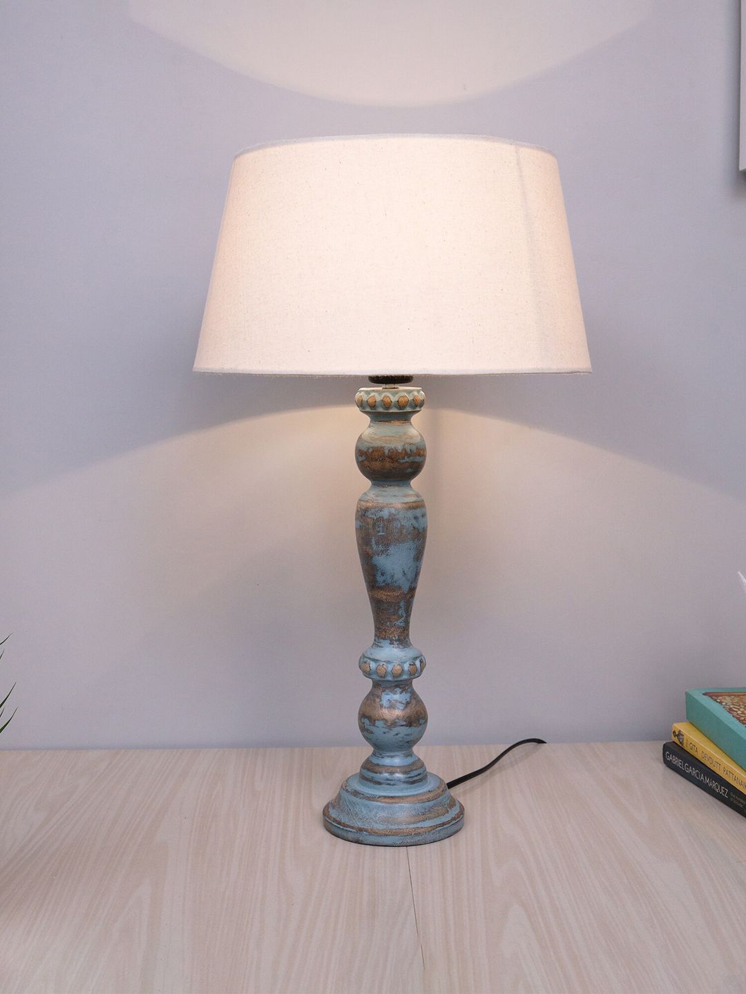 Homesake Beige Handcrafted Table Lamp with Shade Price in India