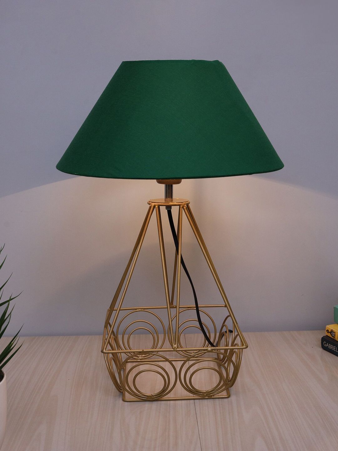 Homesake Green & Gold Modern Farmhouse Metal Desk Table Lamp Price in India