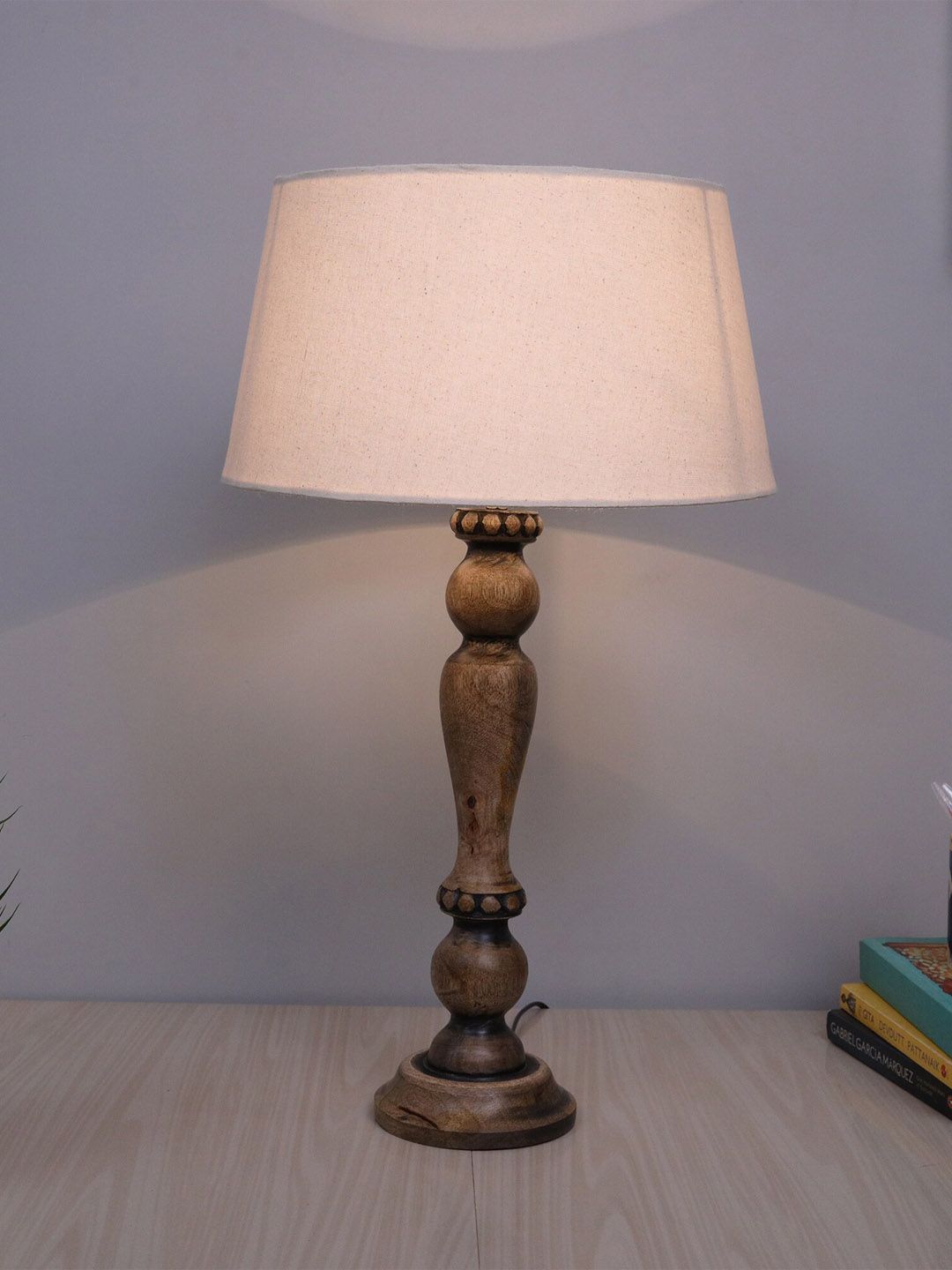 Homesake Beige Wooden Table Lamp with Shade Price in India