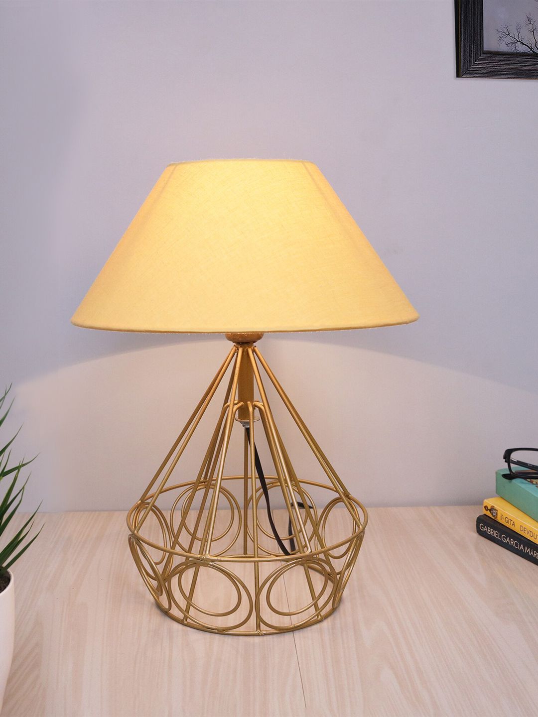 Homesake Gold-Toned Metal Table Lamp with Shade Price in India