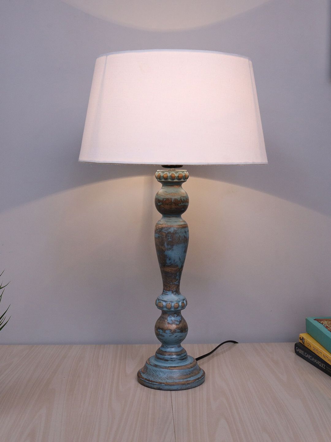 Homesake White Wooden Table Lamp with Shade Price in India