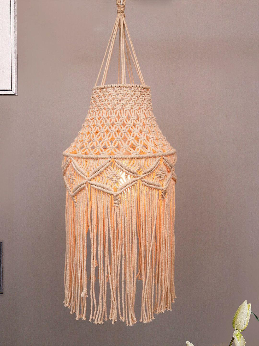 Homesake Beige Inverted Macrame Ceiling Lamp Shade Price in India