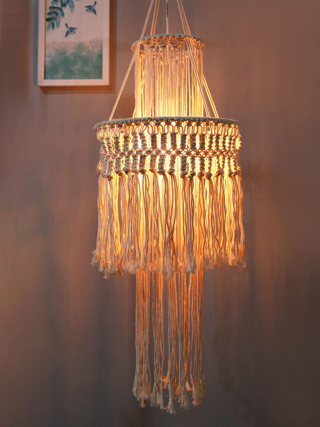 Homesake Beige 2 Layer Macrame Ceiling Lamp Shade Price in India