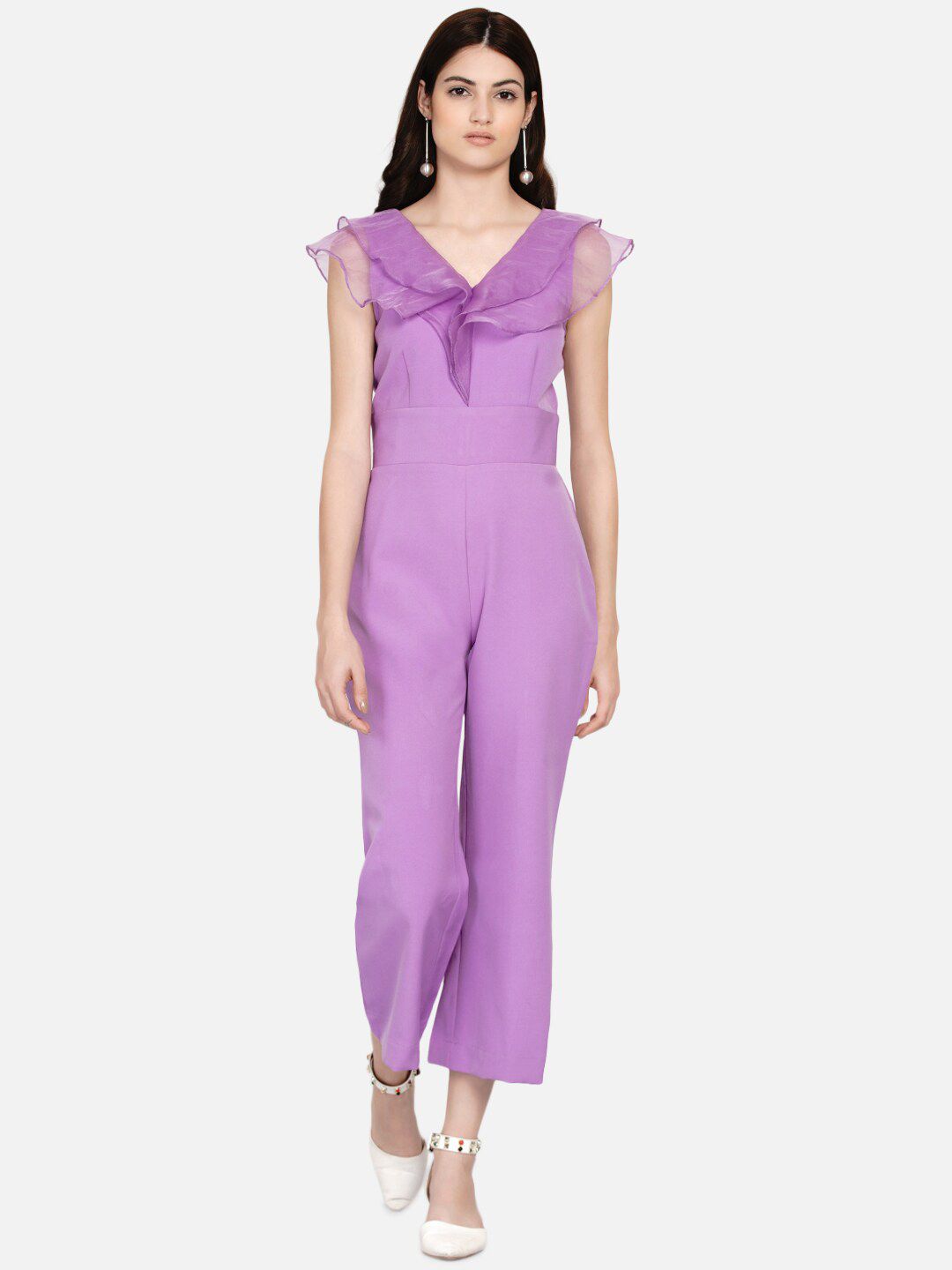 Samshek Women Lavender Solid Basic Jumpsuit Price in India