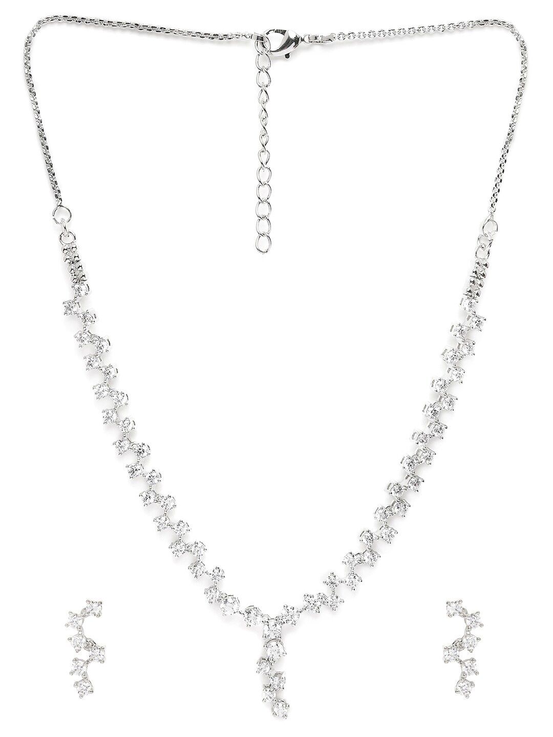 Mahi Silver-Toned & White Rhodium-Plated Swarovski Crystal Trendy Promise Necklace Set Price in India