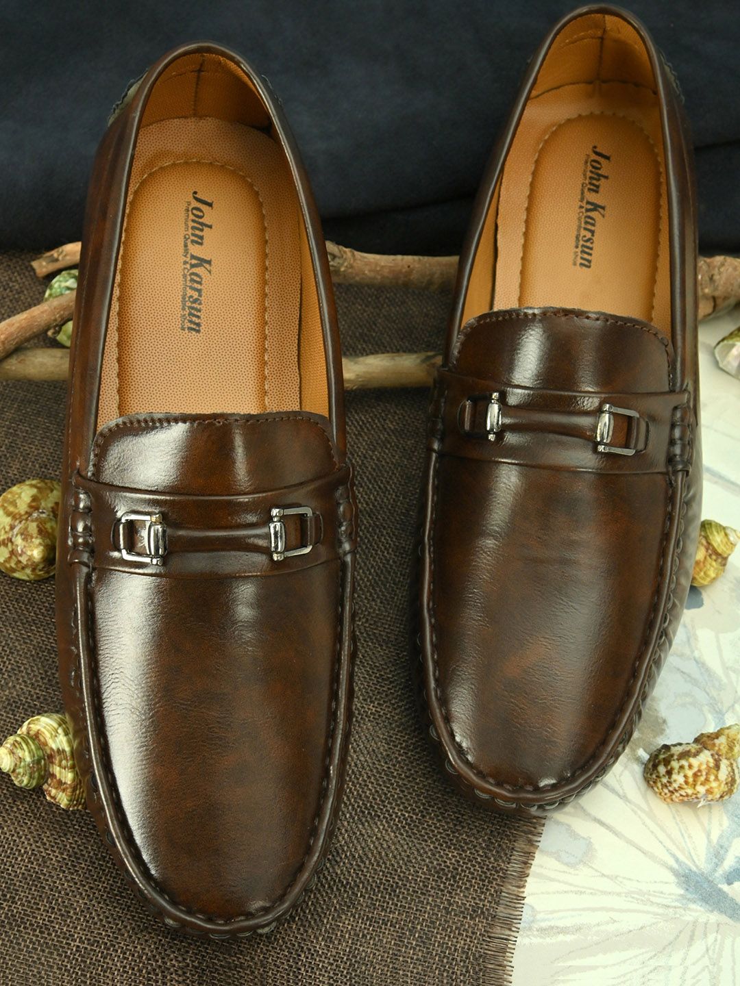 John Karsun Men Brown Textured Driving Loafers