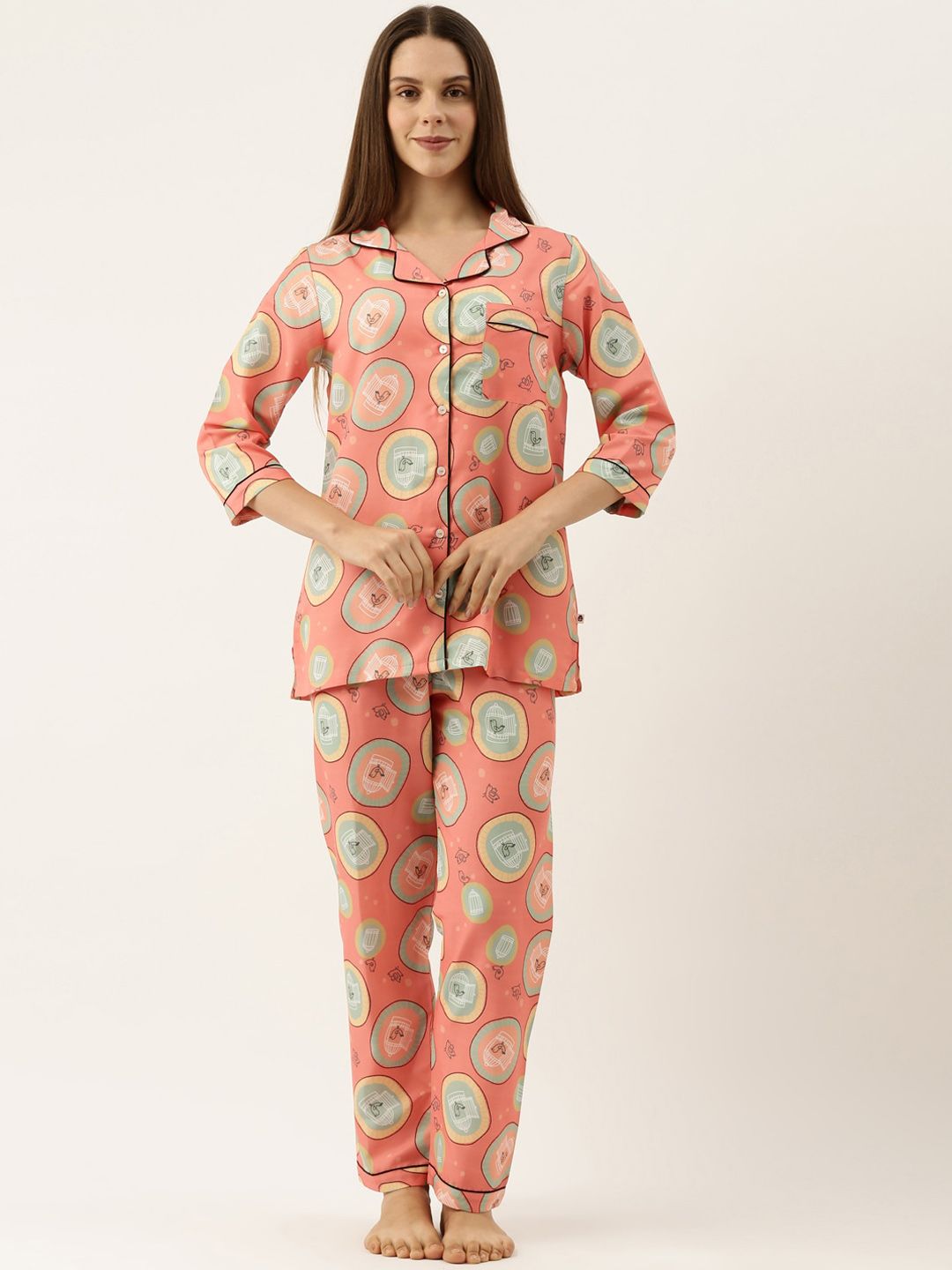 Bannos Swagger Women Pink & Turquoise Blue Printed Night suit Price in India