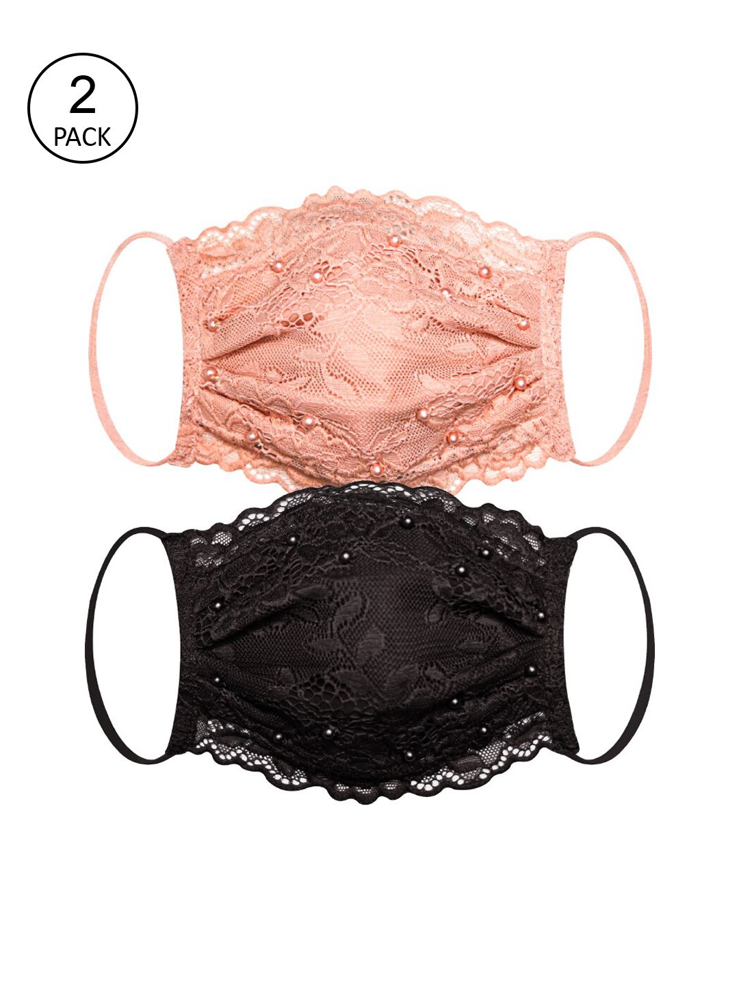 Daffodils GIRLS WEAR Women Set Of 2 Embellished 4-Ply Reusable Lace Cloth Masks Price in India
