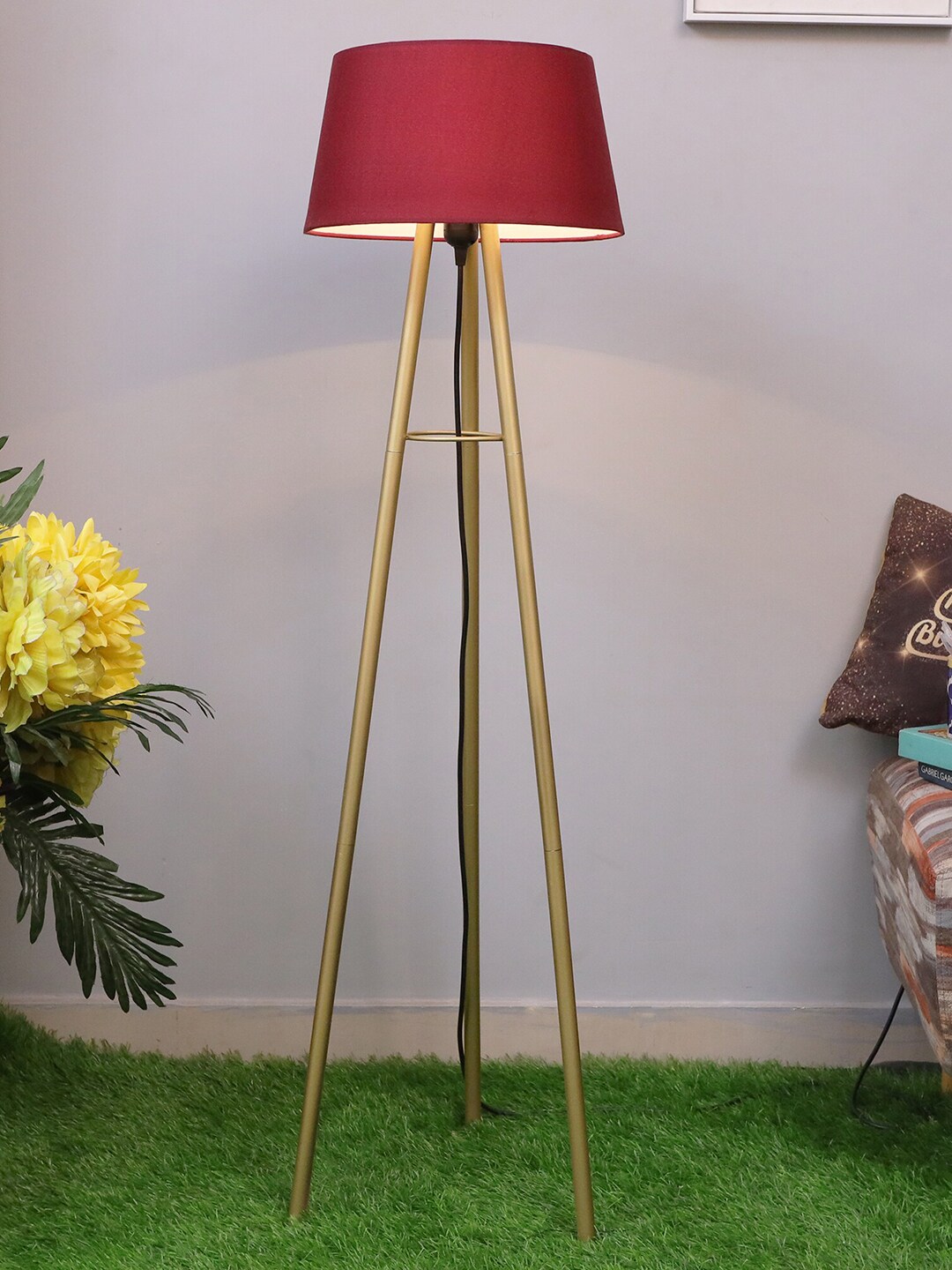 Homesake Red Metal Tripod Floor Lamp With Shade Price in India