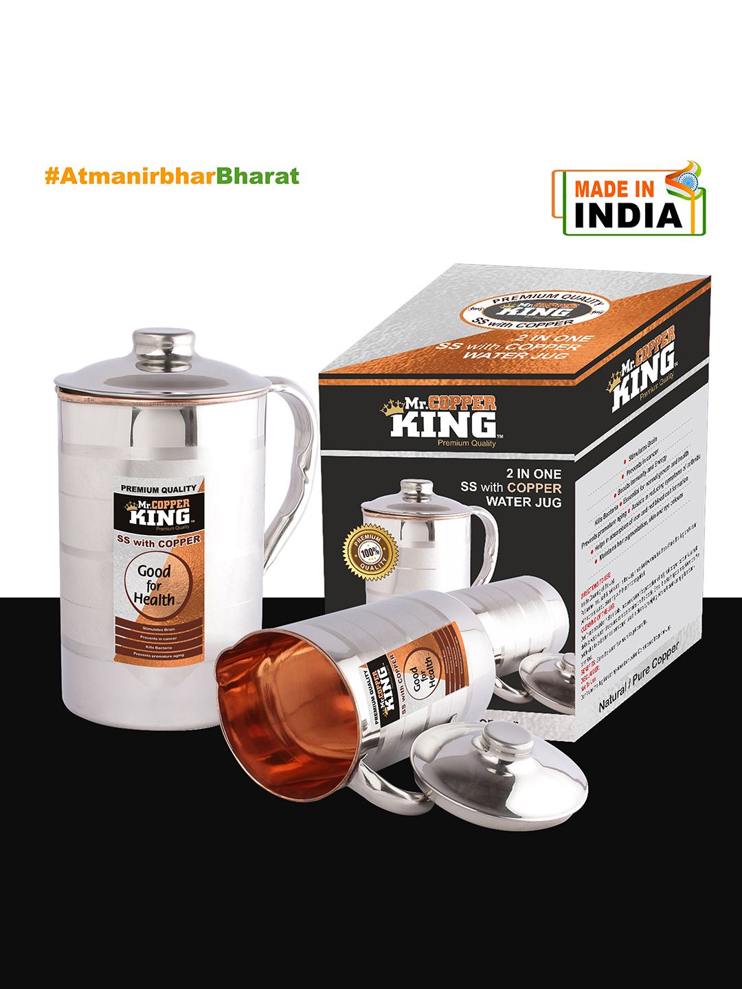 MR. COPPER KING Silver-Toned SS Water Jug Price in India