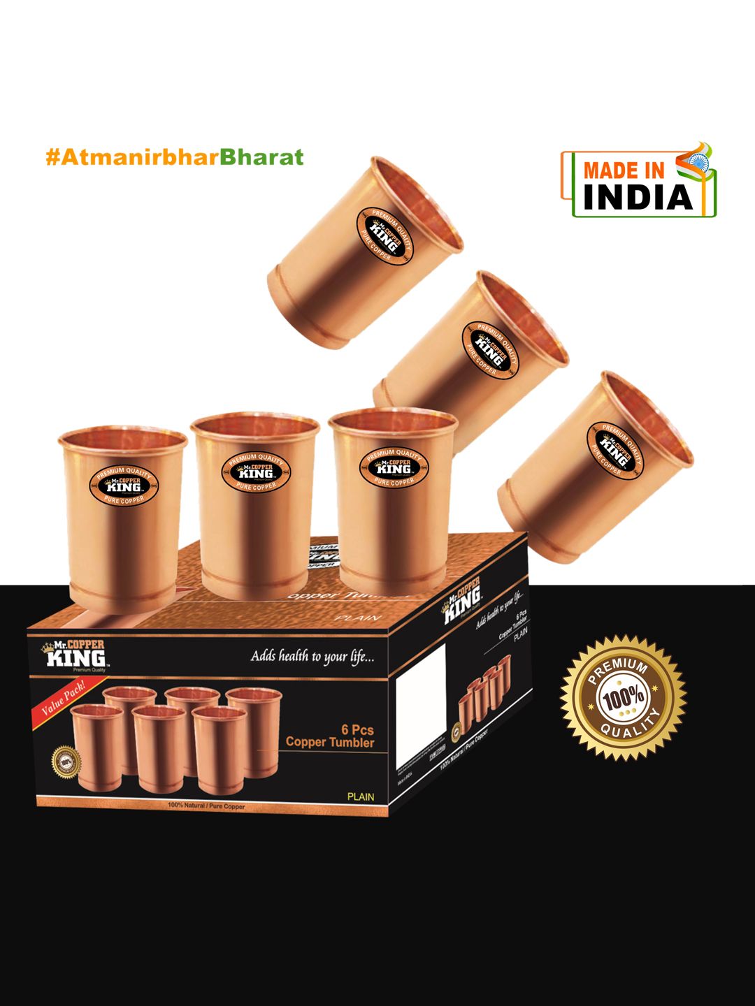 MR. COPPER KING Set Of 6 Copper-Toned Solid Tumbler Set Price in India