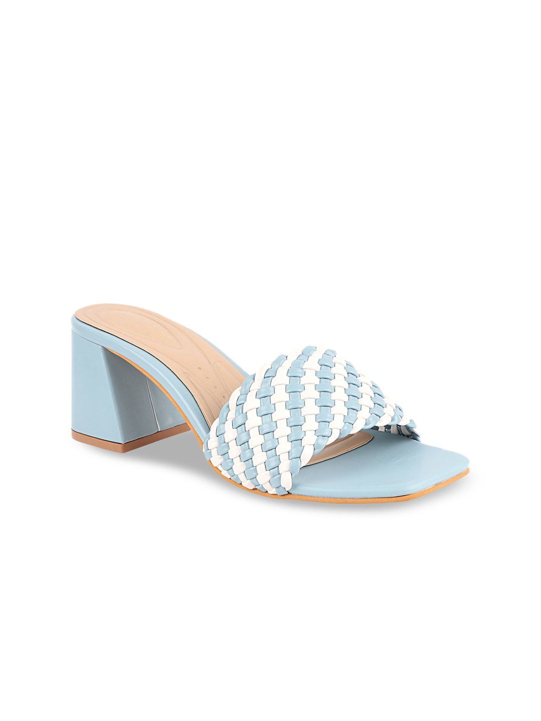 Shoetopia Blue & White Block Mules Price in India