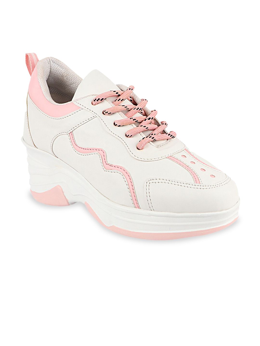 Shoetopia Women White & Pink Walking Non-Marking Shoes Price in India