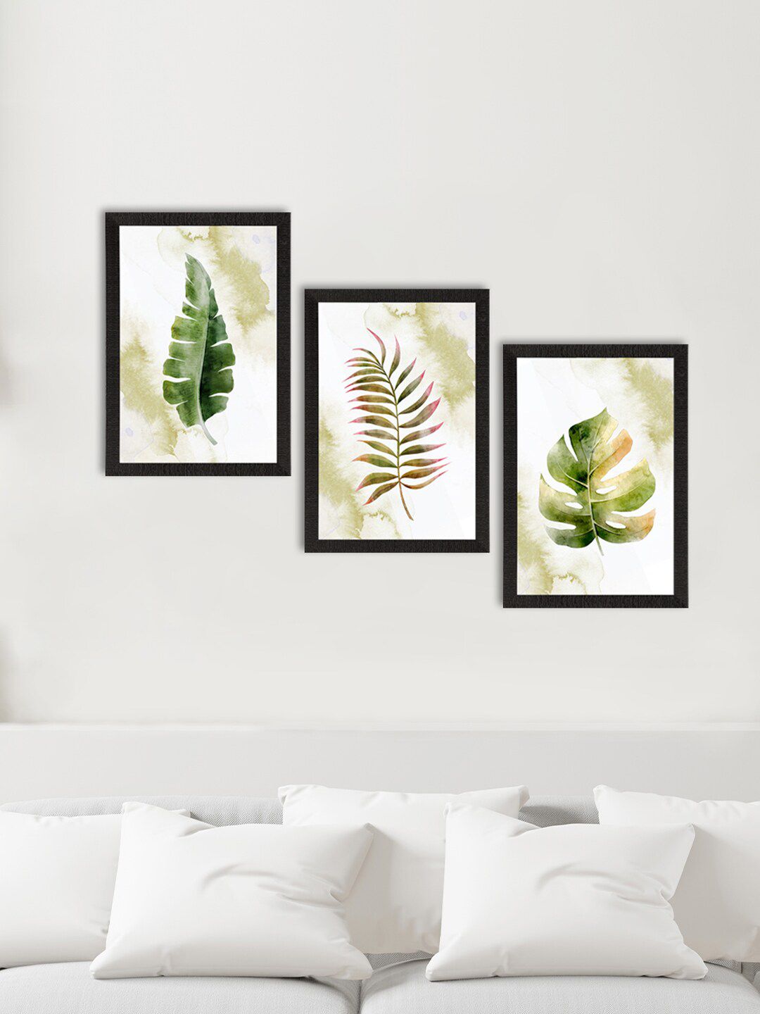 eCraftIndia Set Of 3 : Black, Green, white Satin Matt Texture UV Art Painting Price in India