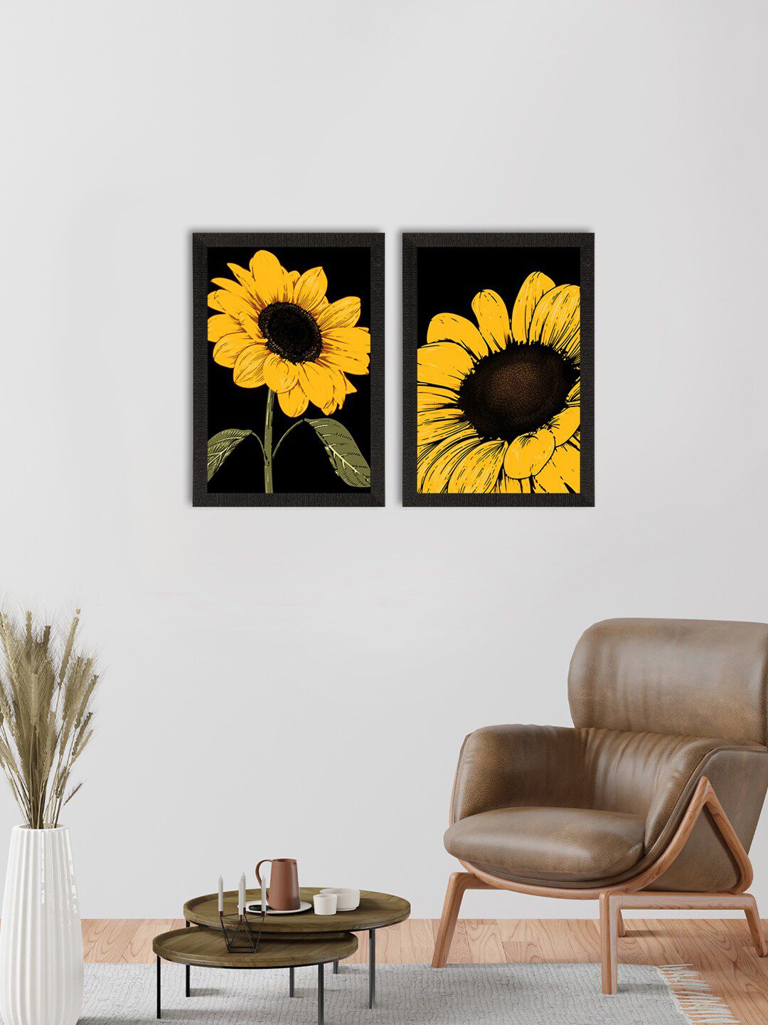 eCraftIndia Set Of 2 Yellow Sunflower UV Art Painting Framed Wall Art Price in India