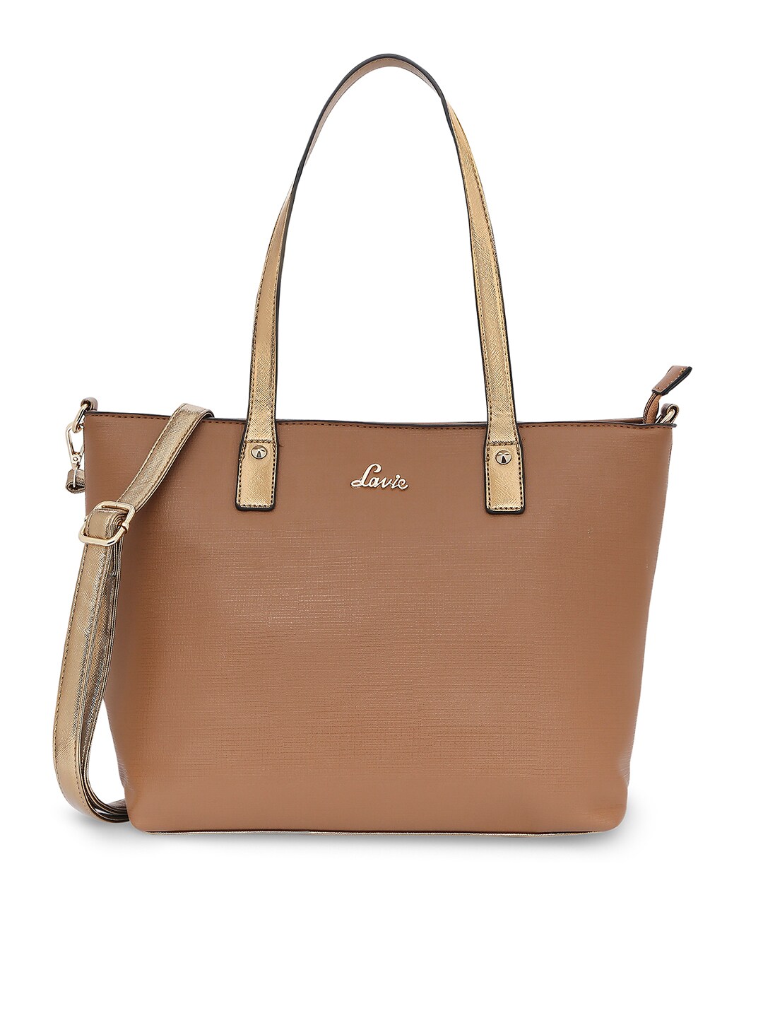 Lavie Tan Brown & Gold-Toned Structured Shoulder Bag Price in India