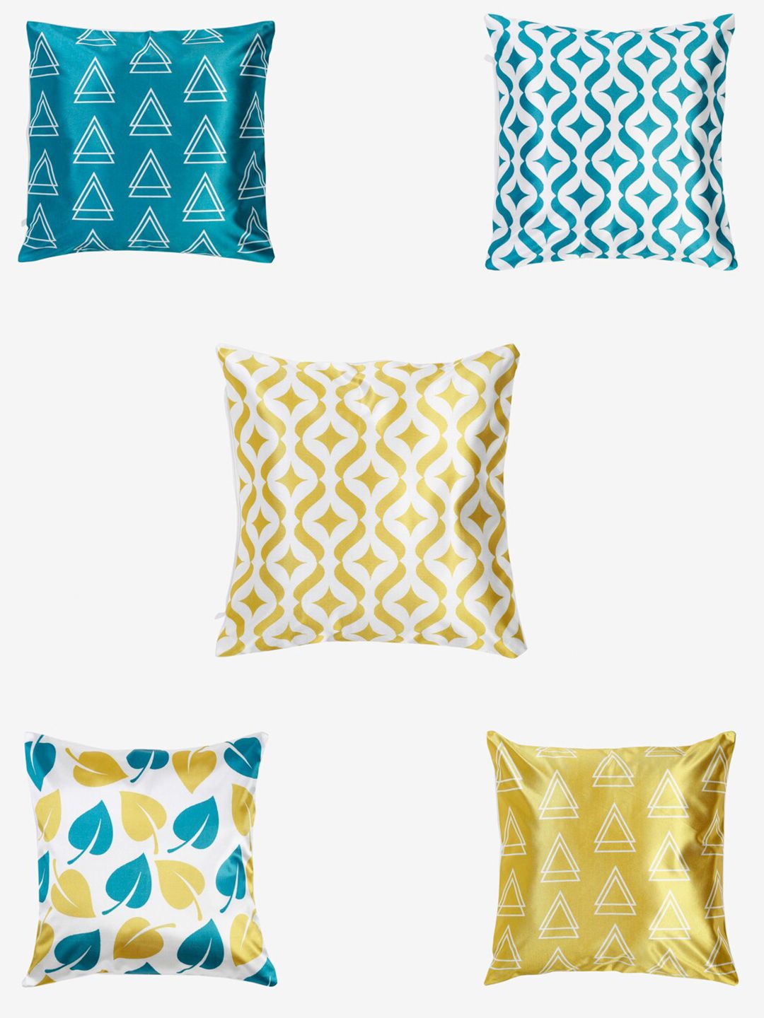 TAG 7 White & Yellow Set of 5 Geometric Square Cushion Covers Price in India