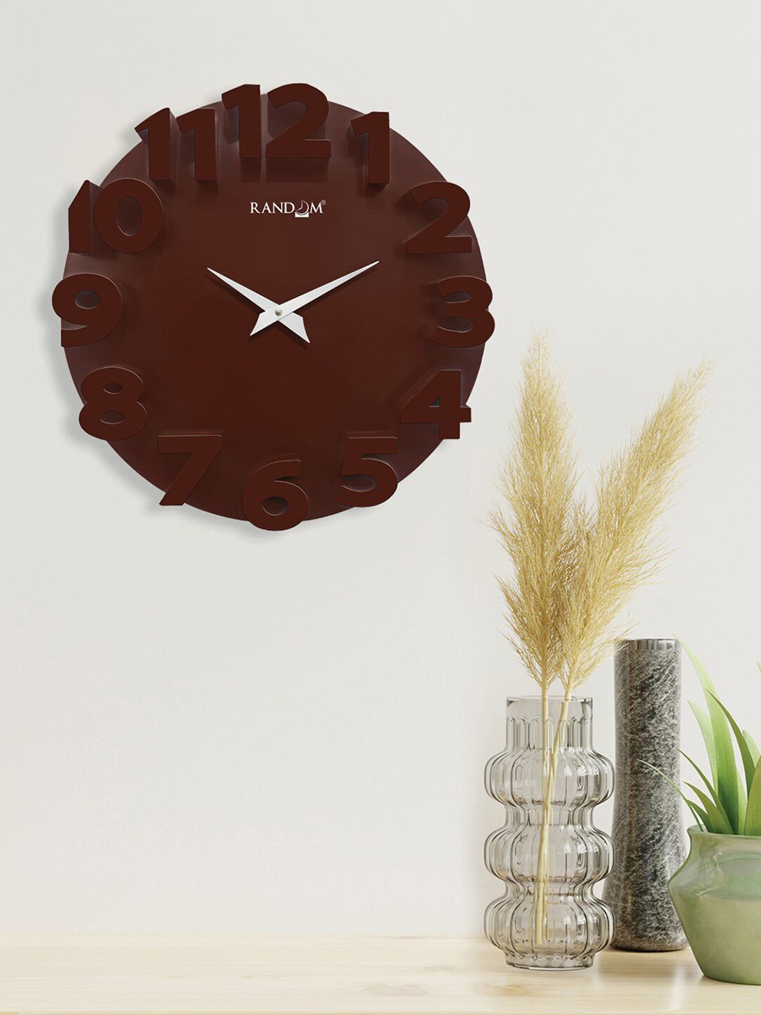 RANDOM Brown Contemporary 35 cm Analogue Wall Clock Price in India