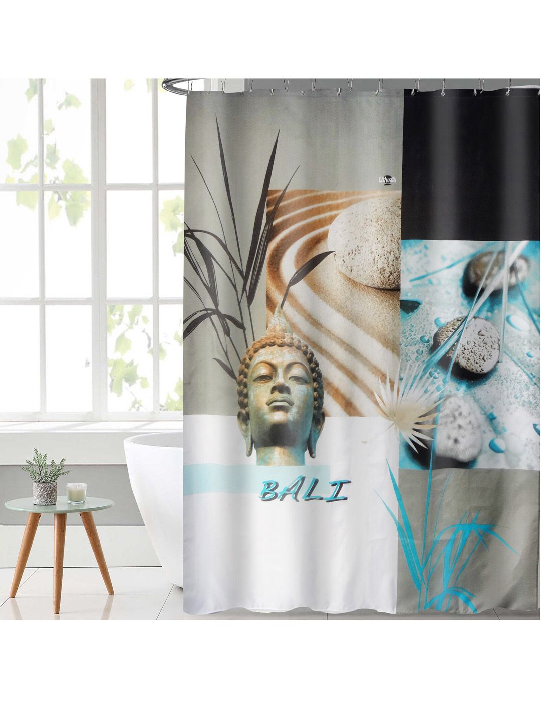 Lushomes White & Grey Bali Design Digital Printed Shower Curtain Price in India