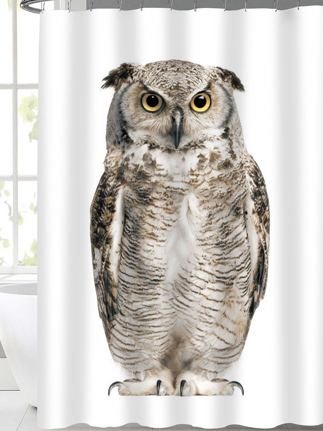 Lushomes White & Beige Digital Owl Printed Shower Curtain Price in India