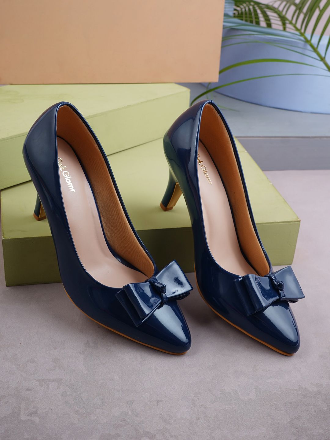 Get Glamr Navy Blue Party Pumps With Bows Price in India