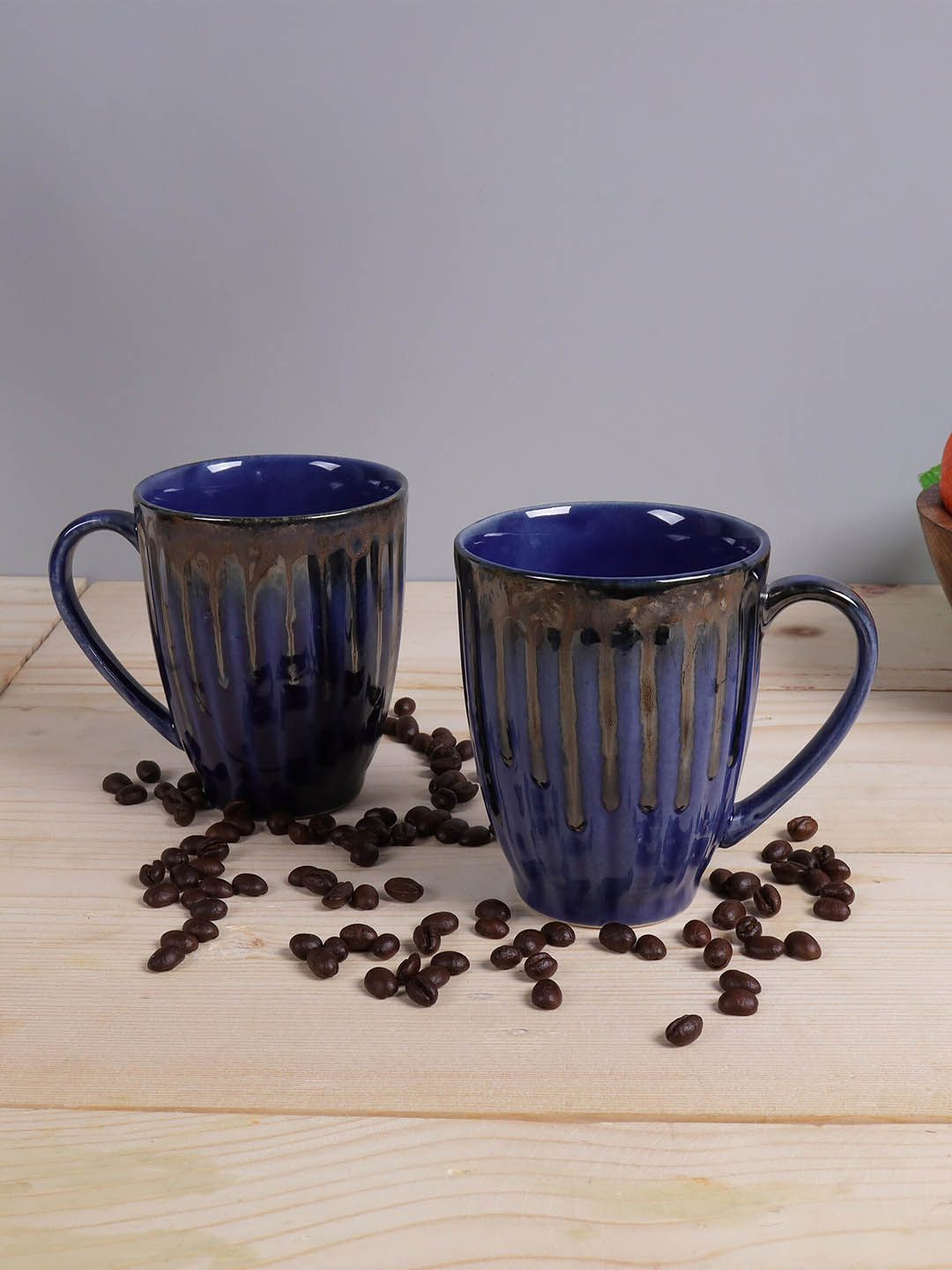 Homesake Blue Set Of 2 Handcrafted Textured Ceramic Glossy Mugs Price in India