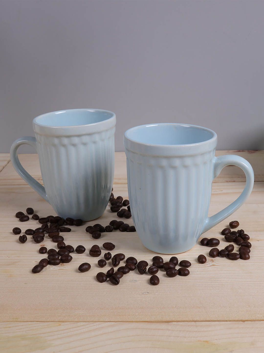 Homesake Turquoise Blue Handcrafted Textured Ceramic Glossy Mugs Set Price in India